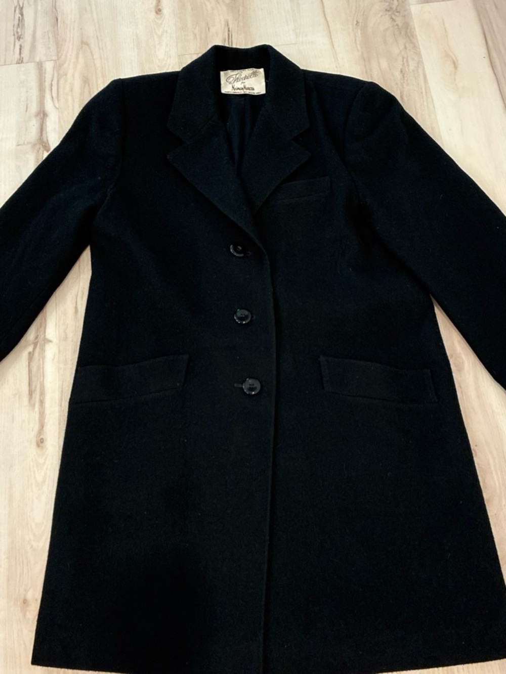 Fleurette by Neiman Marcus Black Single-Breasted camel hair Coat women’s 10